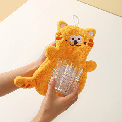 DecorBites™ Cartoon Cat Coral Velvet Hand Towels: Soft, Cute, Quick Dry Bath Towels