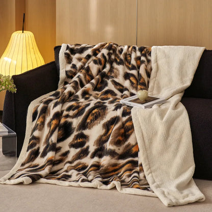 DecorBites™ Luxe Leopard Rabbit Fur Blanket: Cozy Office & Sofa Throw, Skin-Friendly & Multi-Functional