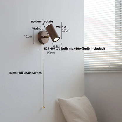 DecorBites™ LED Walnut Wood Wall Light Fixture Clear Glass Sconce Bedside Lamp