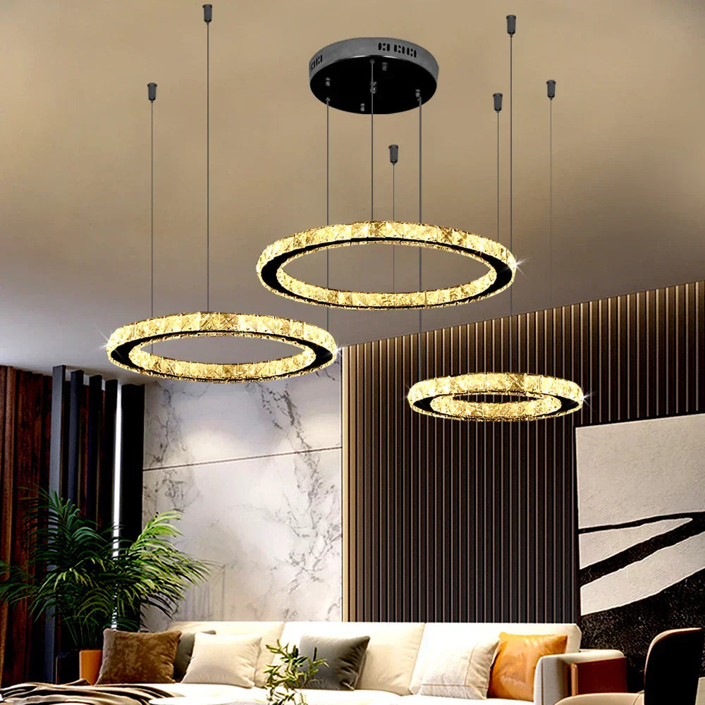 DecorBites™ Crystal LED Ring Chandelier for Luxe Living Spaces
