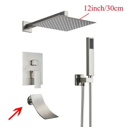 DecorBites™ Black Wall Mounted Shower System with Handshower - 12/16 Inch Rainwater Faucet