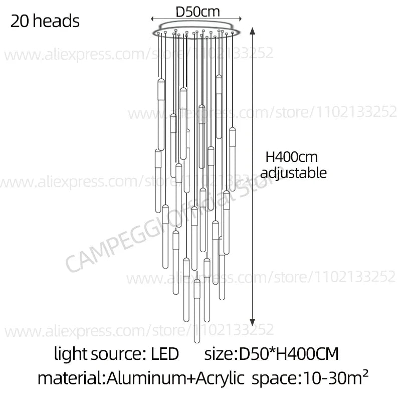 DecorBites™ LED Nordic Cylinder Chandelier: Modern Indoor Lighting for Staircase & Decoration
