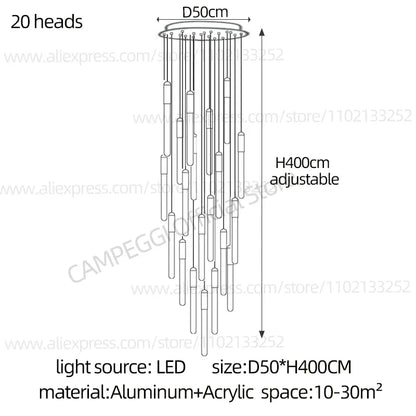DecorBites™ LED Nordic Cylinder Chandelier: Modern Indoor Lighting for Staircase & Decoration