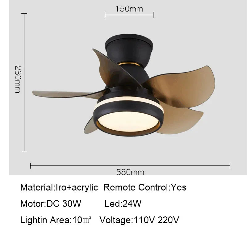 DecorBites™ 22" Ceiling Fan with Light & Remote Control, Small Mini Kids Room Fan in Pink/White/Black/Yellow