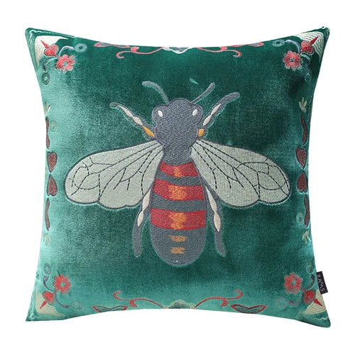 DecorBites™ Bee Embroidery Cushion Cover - Exquisite Animal Design for Sofa Decor