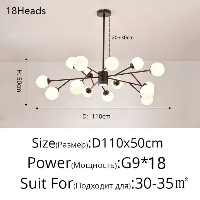 DecorBites™ Glass Ball Modern Branch Chandelier - Magic Bean Design for Living Room