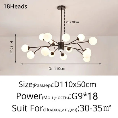 DecorBites™ Glass Ball Modern Branch Chandelier - Magic Bean Design for Living Room