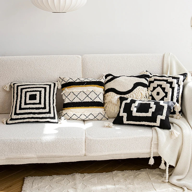 DecorBites™ Boho Tufted Pillow Cover with Tassels - 45x45cm Square for Home Décor