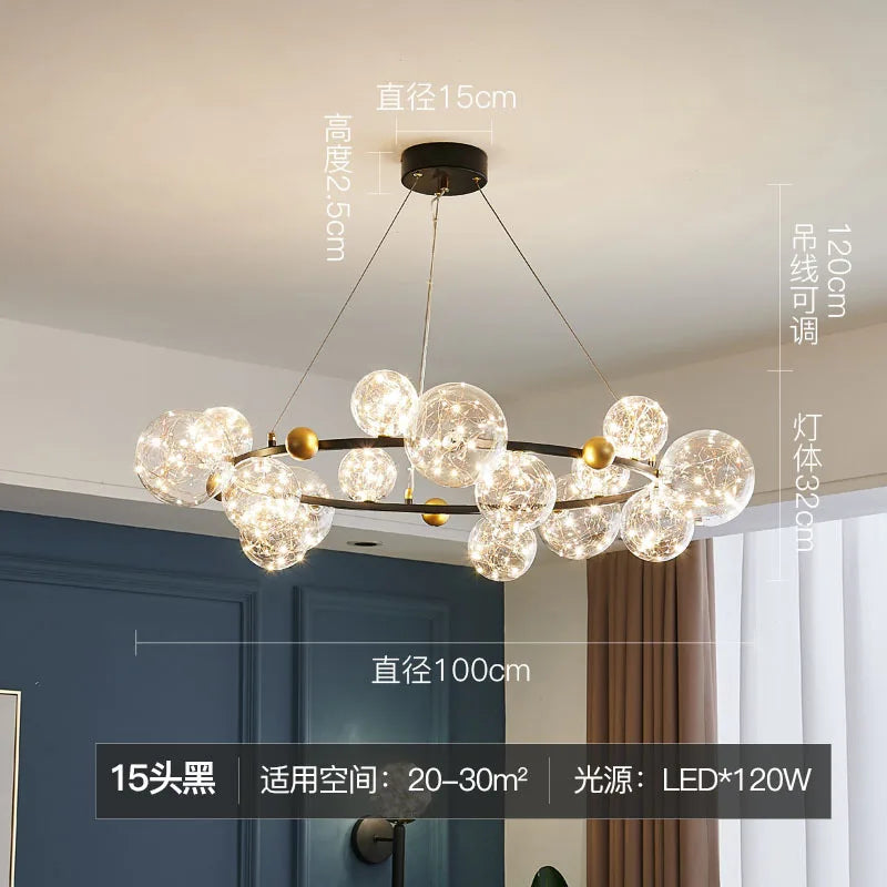 DecorBites™ Glass Ball LED Ceiling Chandelier for Home Dining Living Bedroom