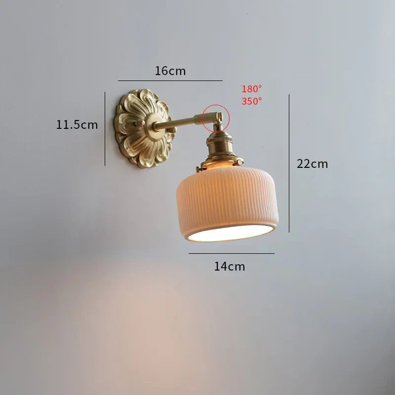 DecorBites™ Ceramic LED Wall Lights: Modern Japan Style Copper Base Sconce for Home Decor