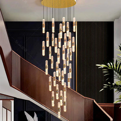 DecorBites™ Crystal Chandelier Stair Pendant Lamp Living Room Pendant Lights Interior Lighting