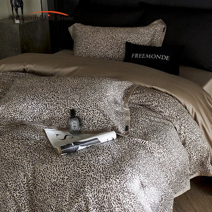 DecorBites™ Leopard Luxury Bedding Set: Silky Soft Lyocell Cotton Duvet Cover, Sheet Set, Pillowcases