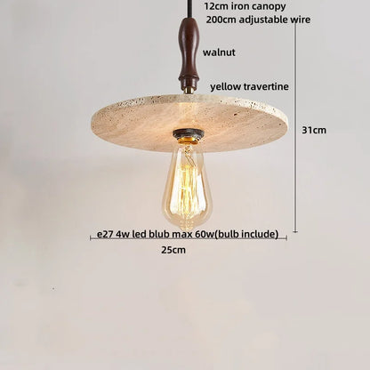 DecorBites™ LED Wood Canopy Pendant Lights Yellow Travertine Stone Hanging Lamp