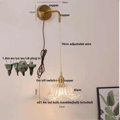 DecorBites™ Glass Copper LED Wall Sconce | Pull Chain Switch | Adjustable Bathroom Light