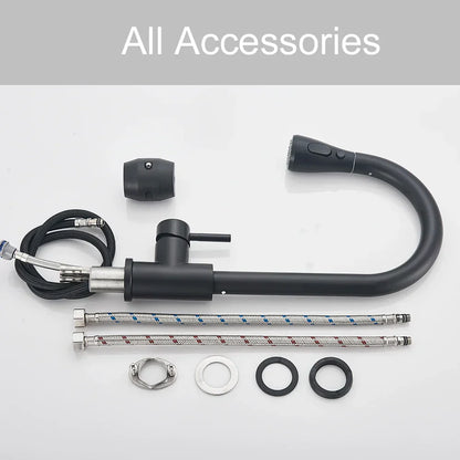 DecorBites™ Black Pull Out Kitchen Sink Faucet - Deck Mounted Stream Sprayer Kitchen Mixer Tap