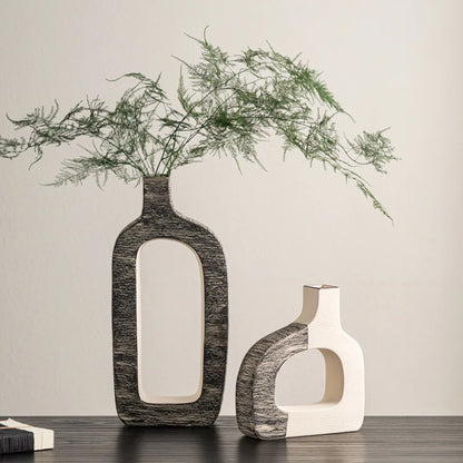 DecorBites™ Geometric Stripes Ceramic Flower Vase for Home Decoration and Flower Arrangements