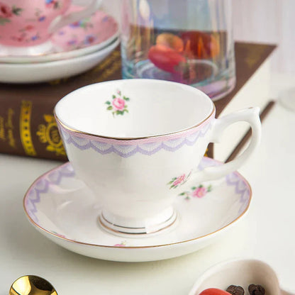 DecorBites™ Bone China Flower Tea Cup Set, 180ml, Phnom Penh Afternoon Teacups for Home, Office, Hotel