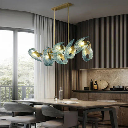 DecorBites™ Blue Glass Luxury Brass Ceiling Pendant Light - Creative Flower Design