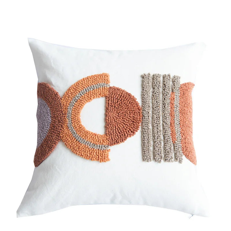 ™ Half-circle Tufted Cotton Canvas Embroidery Throw Pillow Cover - Modern & Stylish