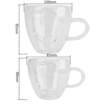 DecorBites™ Heart Glass Mug Set: Double Wall Couple Cups for Tea, Coffee, Beer - Gift Drinkware