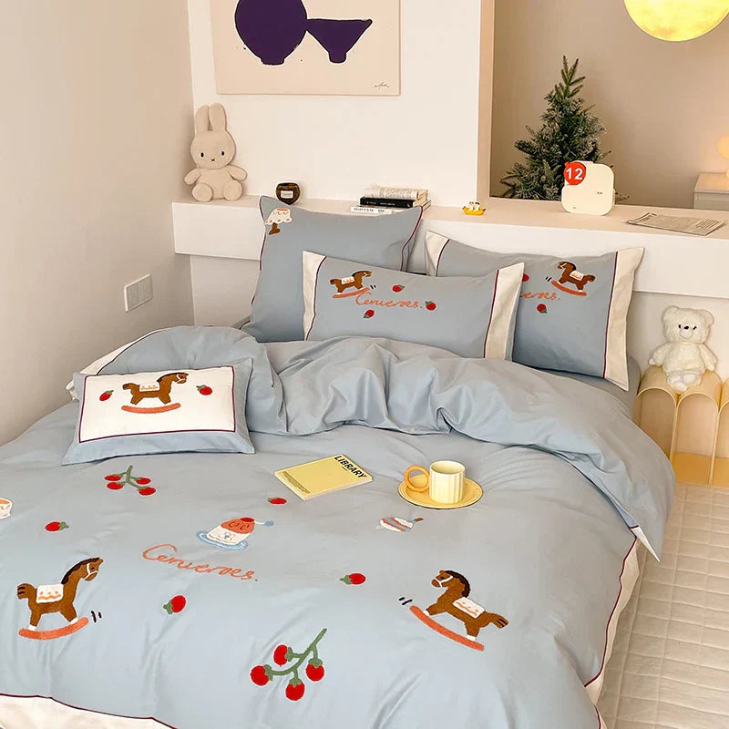 DecorBites™ Lucky Trojan Cotton Embroidered Bedding Set: High-end Skin-Friendly Duvet Cover Set