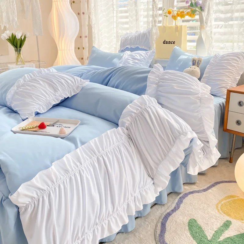 ™ Lace Trim Solid Cotton Bedding Set - Queen/King/Double/Single Sizes