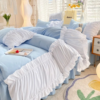 ™ Lace Trim Solid Cotton Bedding Set - Queen/King/Double/Single Sizes