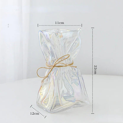 DecorBites™ Clear Glass Vase Irregularly Folded Handicraft Ornaments Hydroponic Flower Vases