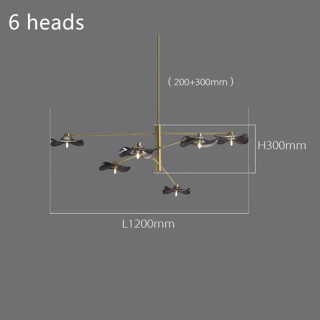 DecorBites™ Lotus Leaf Glass Iron Chandelier for Bedroom Living Room Hall Lighting