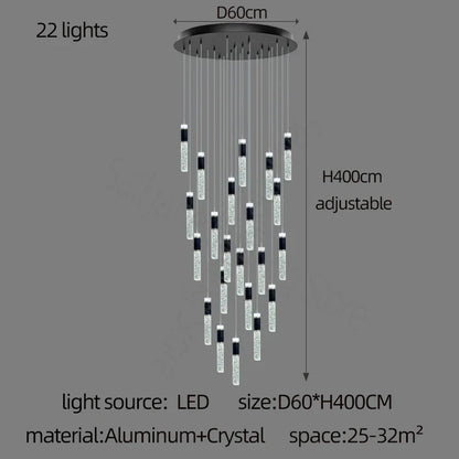 DecorBites™ Cylindrical Crystal Chandelier: Modern Villa Living Room Lamp for Stylish Interiors.