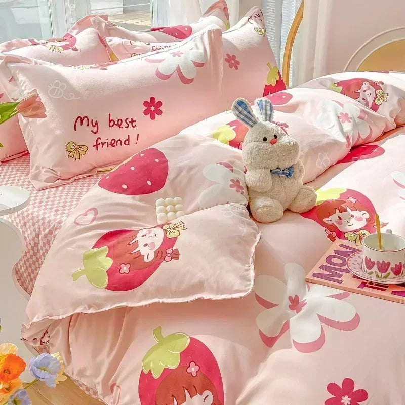 DecorBites™ Cartoon Print Polyester Bedding Set Full Size Soft Duvet Cover Set