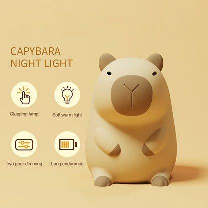 DecorBites™ Capybara Silicone Night Light | Rechargeable, Adjustable Brightness, Timer, Cute Animal Design