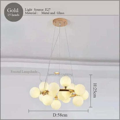 DecorBites™ LED Glass Chandelier Pendant Lamp for Living Room Dining Room Lighting