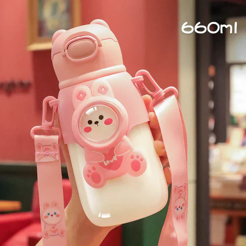 DecorBites™ Kids Cute Cartoon Water Cup with Portable Strap - BPA-Free Student Sippy Cup