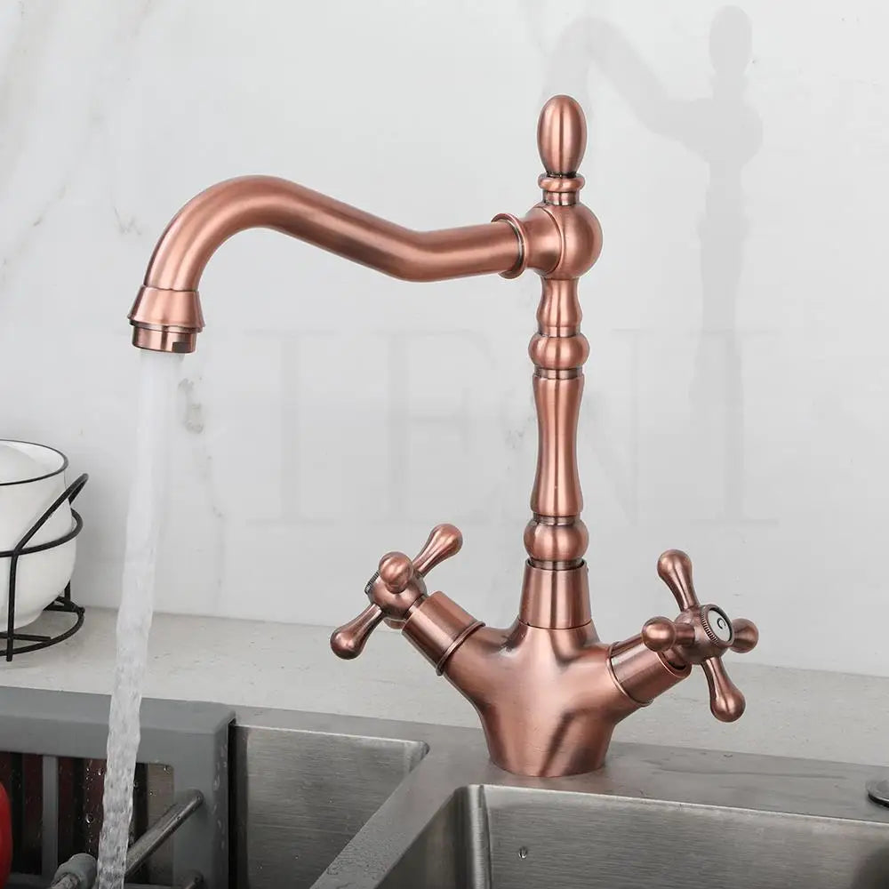 DecorBites™ Antique Brass Dual Handle Swivel Sink Faucet Rotated Mixer Tap