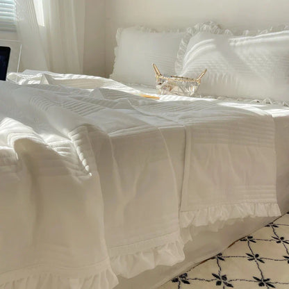 DecorBites™ Korean Princess Lace Ruffles Summer Quilt Bedspread - 3Pc Bedding Set
