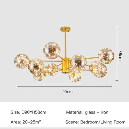 DecorBites™ Black Glass Ball LED Chandelier for Living Room, Bedroom - Dimmable Nordic Luxury Fixture