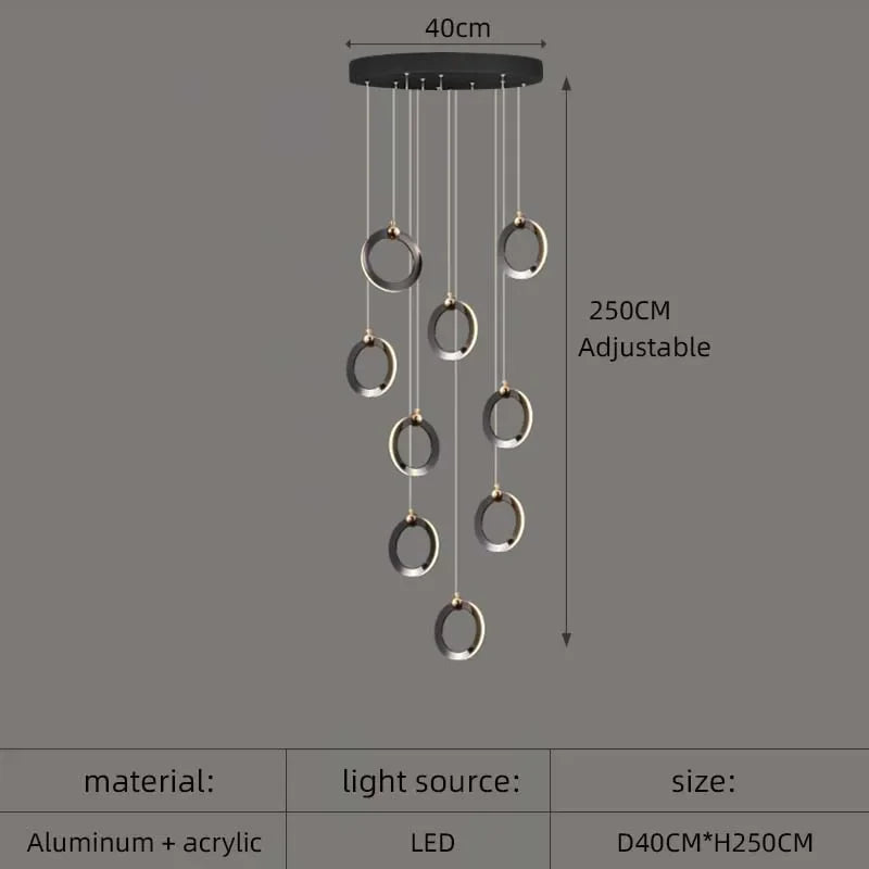 DecorBites™ Aluminum LED Chandelier Crystal Round Hanging Lamps Luxury Staircase Lighting Fixtures