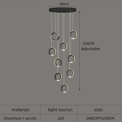DecorBites™ Aluminum LED Chandelier Crystal Round Hanging Lamps Luxury Staircase Lighting Fixtures