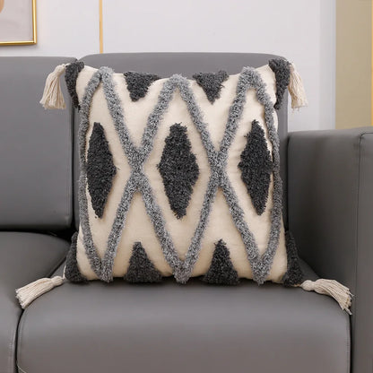 DecorBites™ Boho Geometric Tufted Tassel Cushion Cover 30x50/45x45cm