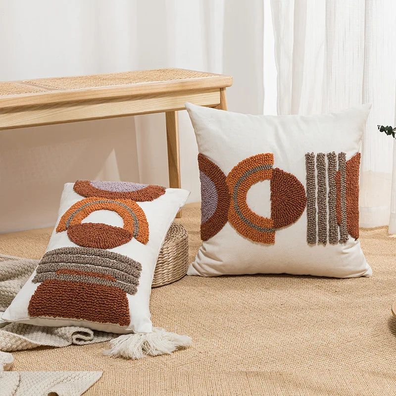 ™ Half-circle Tufted Cotton Canvas Embroidery Throw Pillow Cover - Modern & Stylish