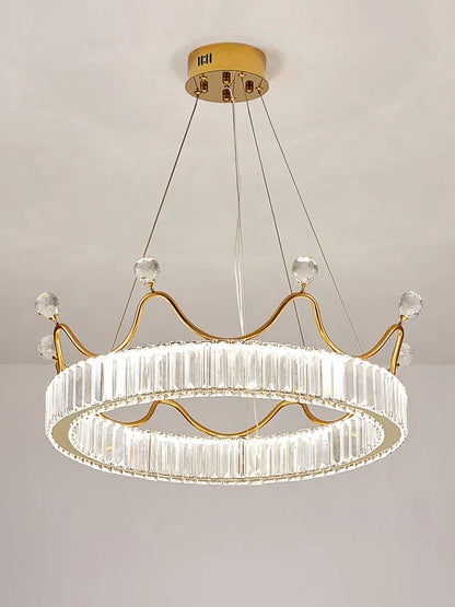 DecorBites™ Crystal Chandelier: Nordic LED Luxury Round Crown Petal Design for Girls' Bedroom
