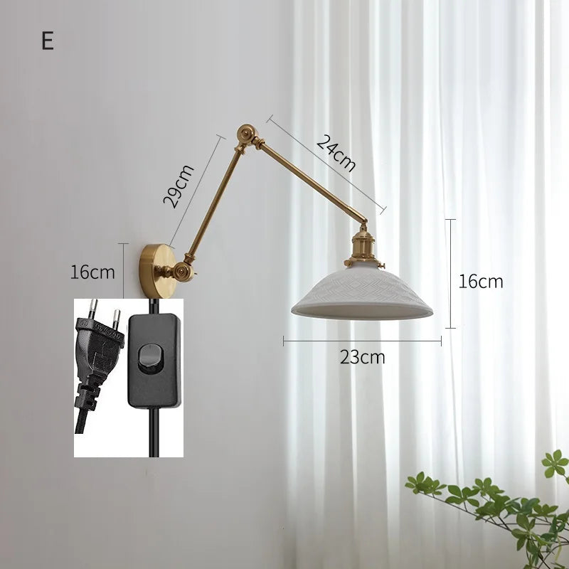 DecorBites™ Copper Swing Arm Wall Lights Sconce Up Down LED Modern Ceramic Lampshade