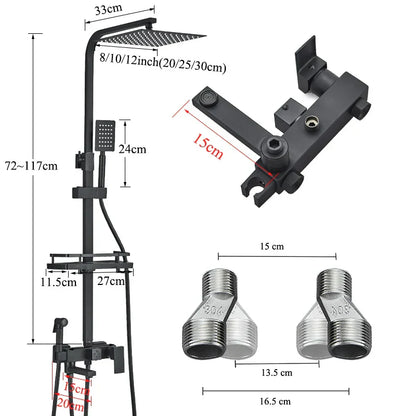 DecorBites™ Black Brass Shower Faucet Set with Rotatable Tub Spout and Rain Shower Column