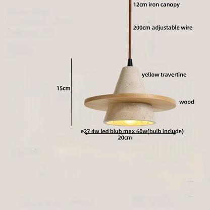 DecorBites™ LED Pendant Lamp Yellow Travertine Stone Wood Nordic Modern Hanging Light