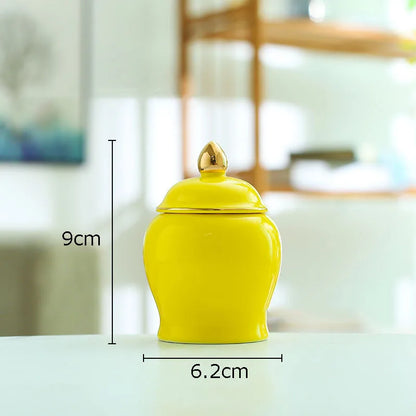 DecorBites™ Gold Tea Canister Ceramic Storage Jar with Lid for Desk Decoration