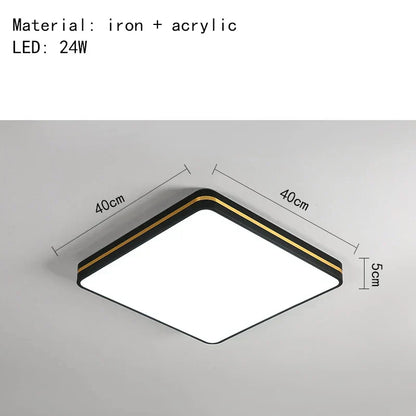 DecorBites™ LED Ceiling Lights: Modern Golden Ring Square Round Black Metal Minimalist Lamp