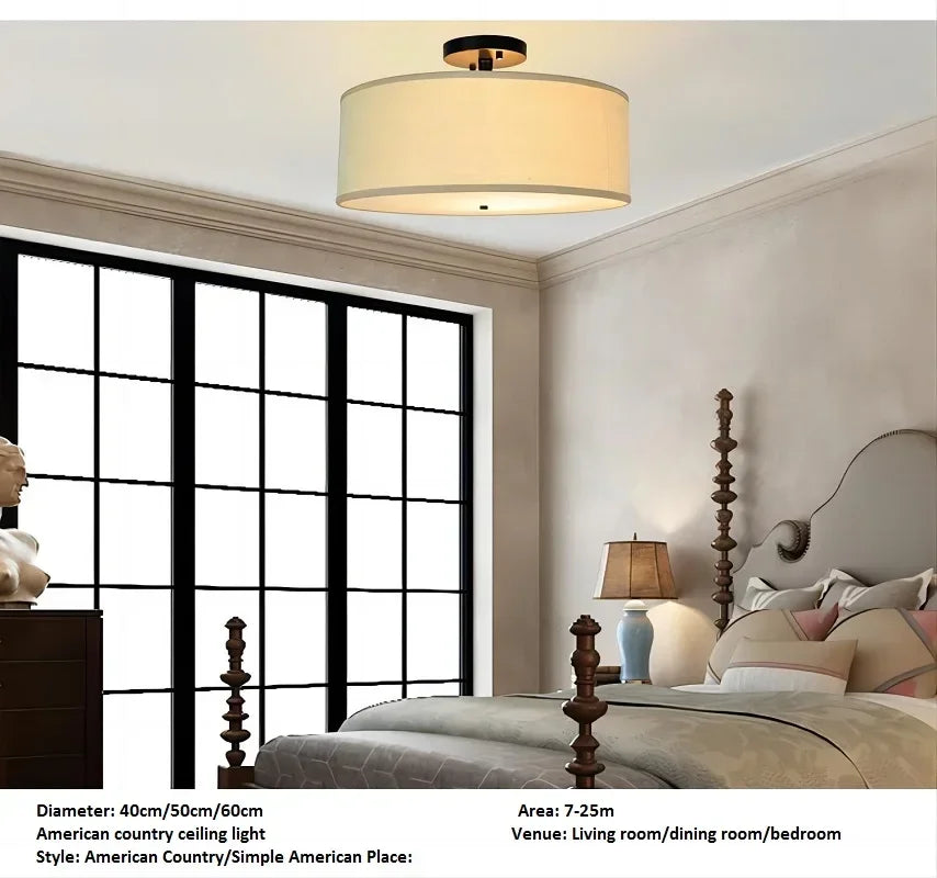 DecorBites™ Country Fabric LED Ceiling Light, Modern Wrought Iron Chandelier for Dining Room