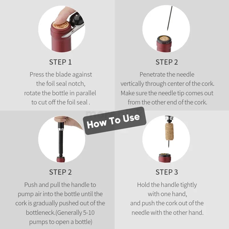 DecorBites™ Air Pump Corkscrew Pin Cork Remover & Bottle Opener Kit