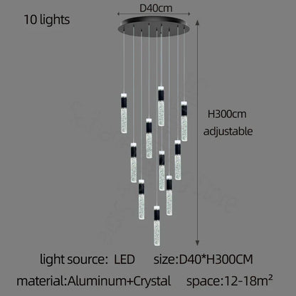 DecorBites™ Cylindrical Crystal Chandelier: Modern Villa Living Room Lamp for Stylish Interiors.